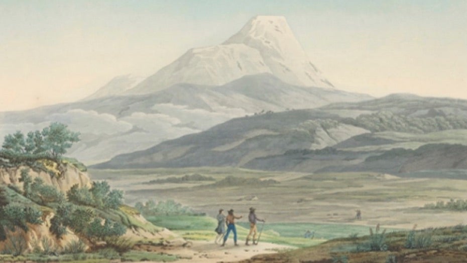Alexander von Humboldt and fellow explorers at Cayambe volcano, Ecuador