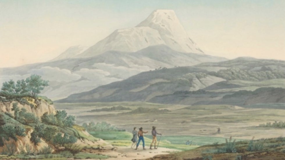 Alexander von Humboldt and fellow explorers at Cayambe volcano, Ecuador