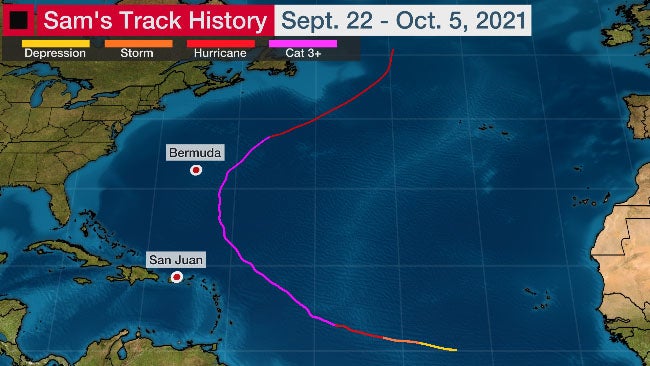 Hurricane Sam Didn T Strike Land But Tenaciously Hung Onto Its Major Intensity Recap Weather Underground