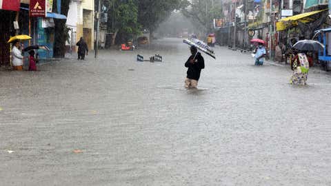 Rainwater stagnated at Stephenson Road, Vysarpadi in Chennai on Sunday, November 7. (A Prathap / BCCL, Chennai)