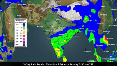 Rainfall accumulation over 3 days from Thursday to Sunday morning (TWC Met Team)