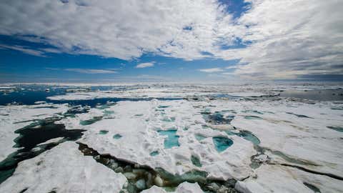 The beautifully dramatic Arctic landscape spans across the horizon.
