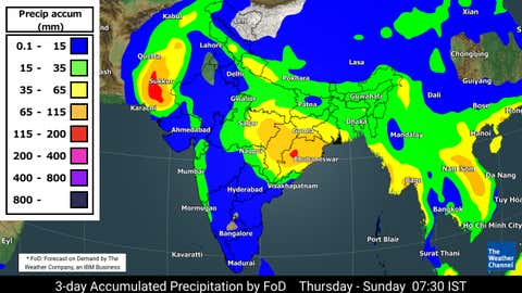 Rainfall accumulation forecast for the next three days from Thursday morning to Sunday morning (TWC Met Team)