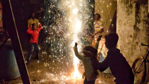 Children celebrate Diwali with firecrackers on the occasion of Diwali. (Wasim Sarvar/IANS)