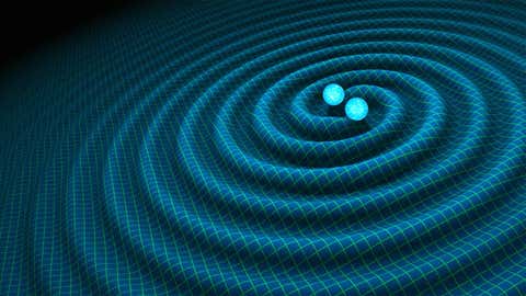 Artist's impression of gravitational waves generated by binary neutron stars.  (R. Hurt / Caltech-JPL / NASA)