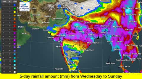 5-day rainfall amount (mm) from Wednesday to Sunday. (TWC Met Team)