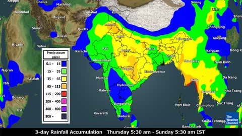 Rainfall accumulation over 3 days from Thursday to Saturday. (TWC Met Team)