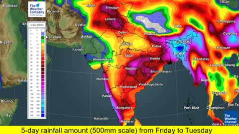Amount of precipitation over five days, from Friday to Tuesday. (TWC Met Team)