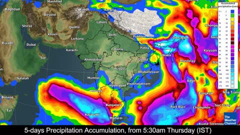 Five days precipitation accumulation from Thursday to Monday. (TWC Met Team)