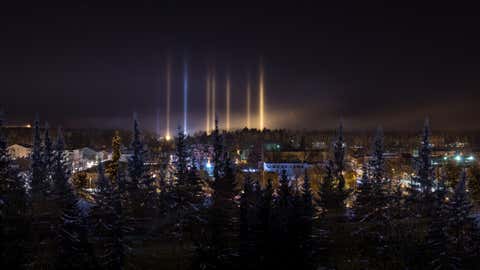 Representational image of an atmospheric optical phenomenon known as 'light pillars'. (Getty Images/Via Canva)