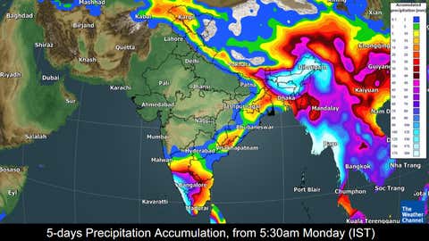 Five days precipitation accumulation from Monday. 