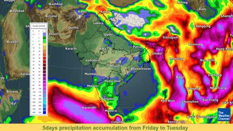 Five days precipitation accumulation from Friday to Tuesday. (TWC Met Team)