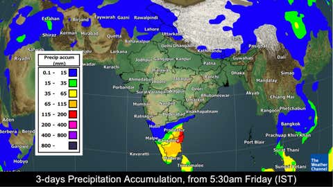 3-days rainfall accumulation from Friday to Monday morning (TWC Met Team)