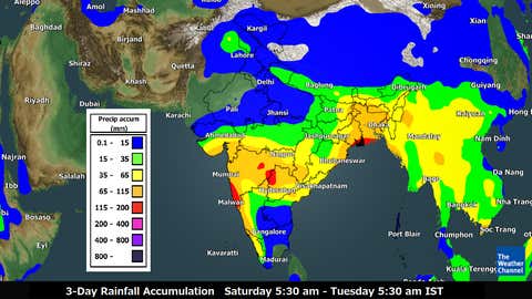 3-day rainfall forecast from Saturday to Monday morning. (TWC Met Team)