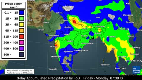 Precipitation forecast for 3 days from Friday to Monday morning (TWC Met Team)