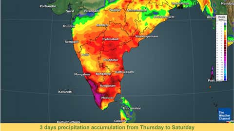 3 days precipitation accumulation from Thursday to Saturday. (TWC India Met Team)