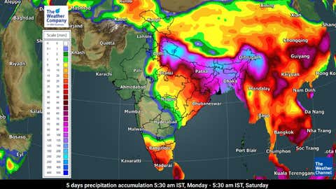 5 day rain accumulation 5:30 AM IST, Monday - 5:30 AM IST, Saturday. (TWC Mate Team)