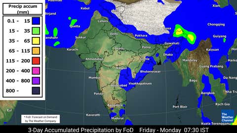 Rainfall forecast for 3 days from Friday to Monday morning. (TWC Met Team)