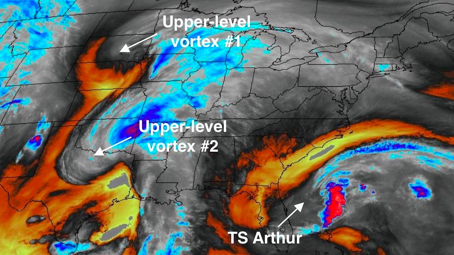 Water vapor image of TS Arthur at 0331Z 5/17/20