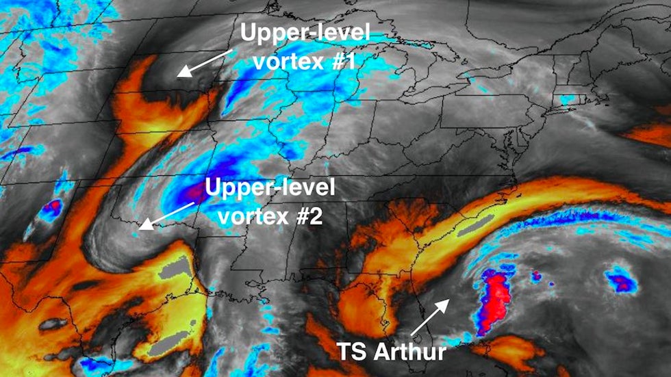 Water vapor image of TS Arthur at 0331Z 5/17/20
