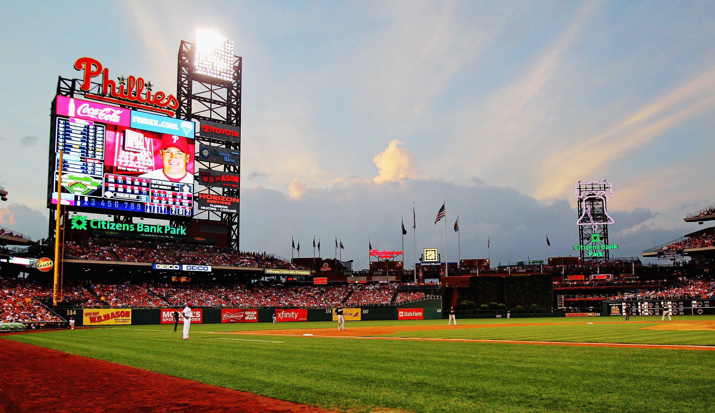 PHILADELPHIA , PA - AUGUST 26:  Ominous clouds hover over a MLB game between the Philadelphia Phillies and the Florida Marlins at Citizens Bank Park as hurricane Irene approaches on August 26, 2011 in Philadelphia, Pennsylvania.  (Photo by L Redkoles/Getty Images)