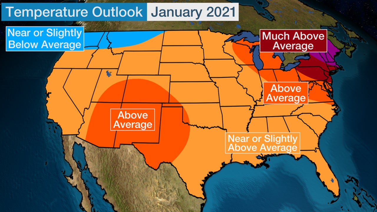 January Temperature Outlook Warmer Than Average Conditions Possible In Northeast Southwest The Weather Channel Articles From The Weather Channel Weather Com January Weather Forecast Map For Oklahoma For 2022