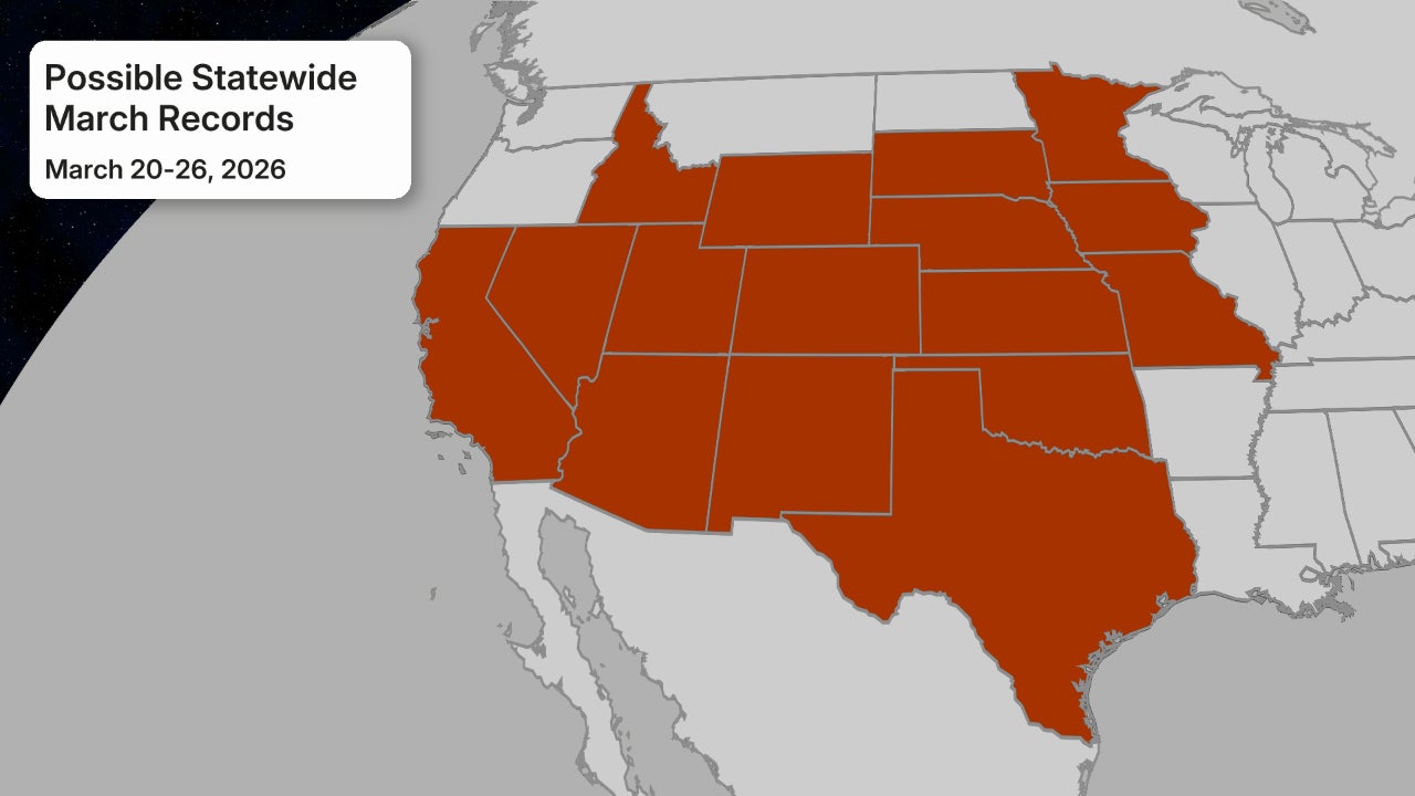 Potential statewide March heat records tied or set during the March 2026 heat wave. 