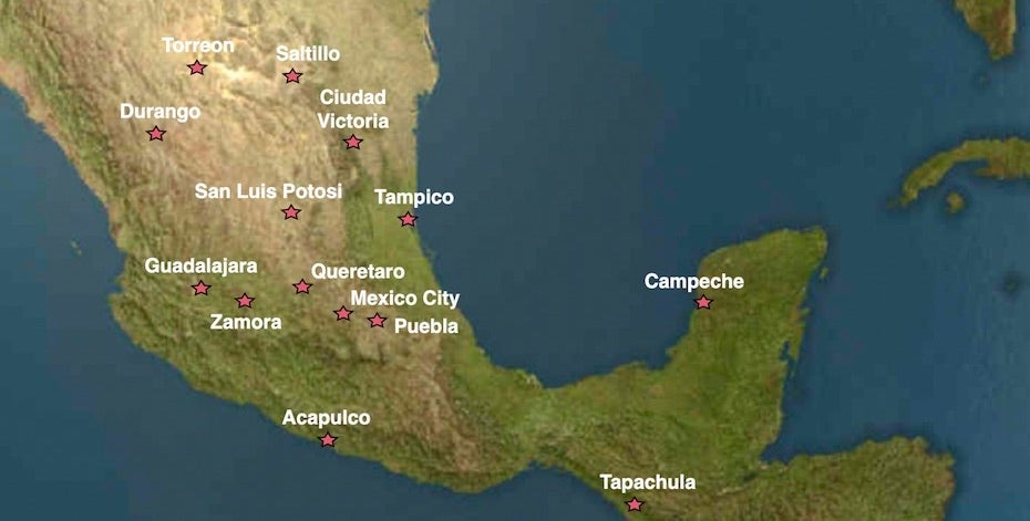 Selected cities in Mexico that saw their warmest March on record in 2020