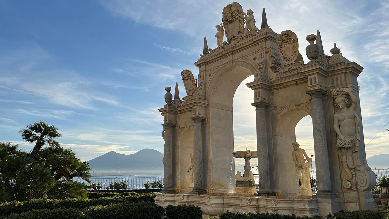 A view of Mt. Vesuvius from Naples, Italy, in October 2023. 