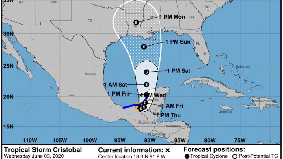 Forecast for TS Cristobal as of 21Z 6/3/20