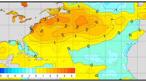 As it heads toward the U.S. East Coast, Florence will be moving across waters that are 1 - 2 degrees Celsius (3 - 4 degrees Fahrenheit) warmer than average for this time of year.