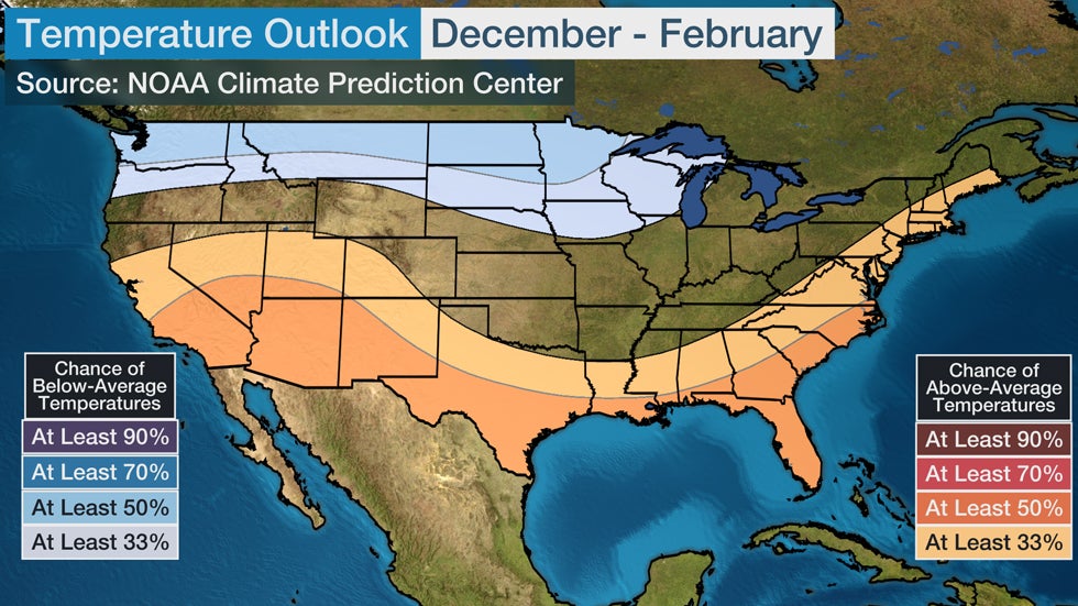 NOAA Winter Outlook Calls For Colder North, Warmer South Split
