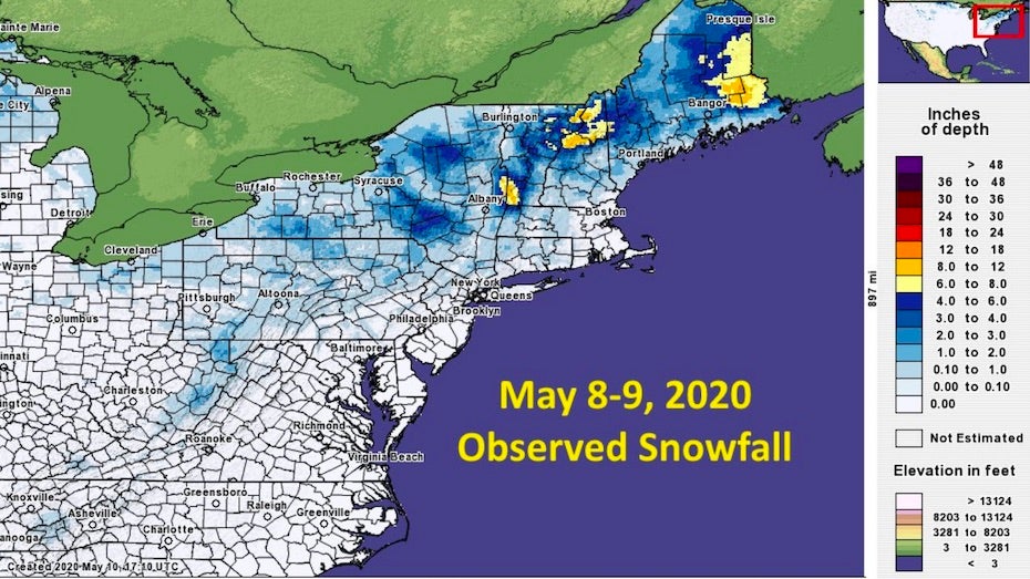 Snowfall in Northeast U.S., 5/8-5/9/20