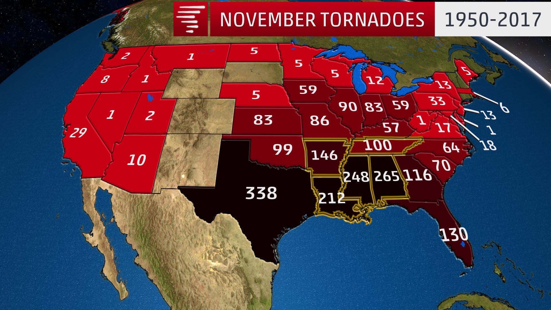 Where November Tornadoes Are Most Common And The 5 Largest
