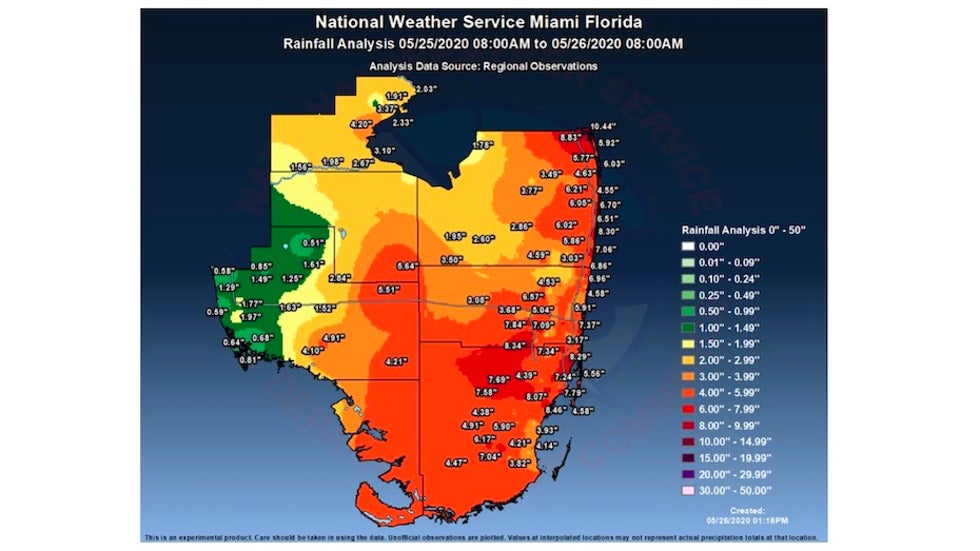 24-hr rainfall totals in FL from 8 am EDT 5/25/20 to 5/26/20