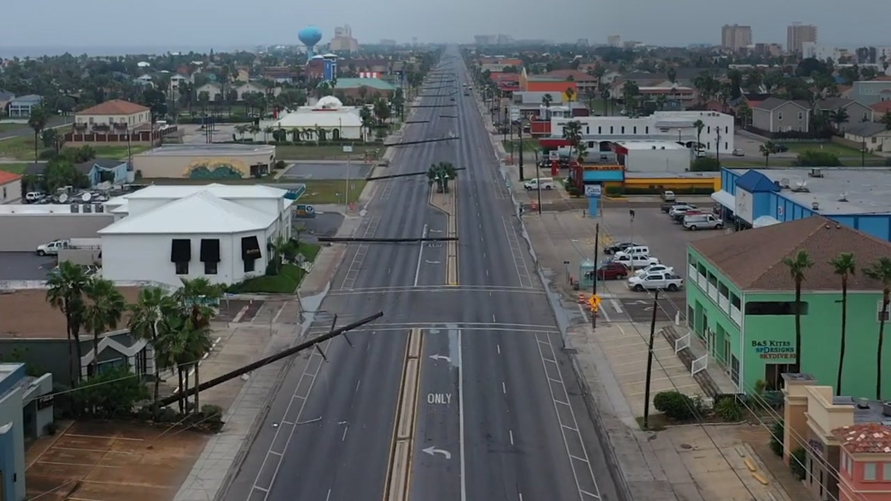 Strong Winds Knock Down Power Poles in South Padre Island, Texas The