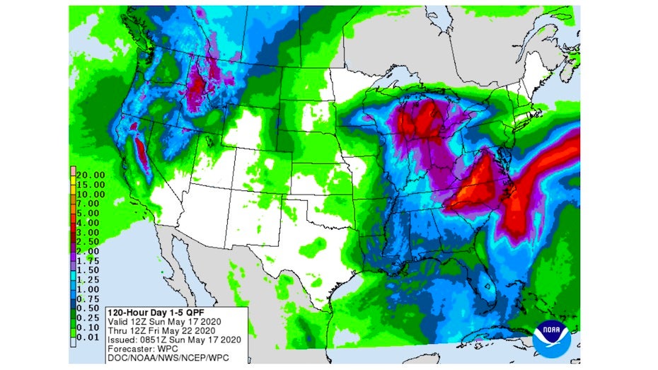 5-day precipitation totals from 12Z 5/17/20