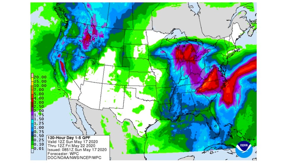 5-day precipitation totals from 12Z 5/17/20