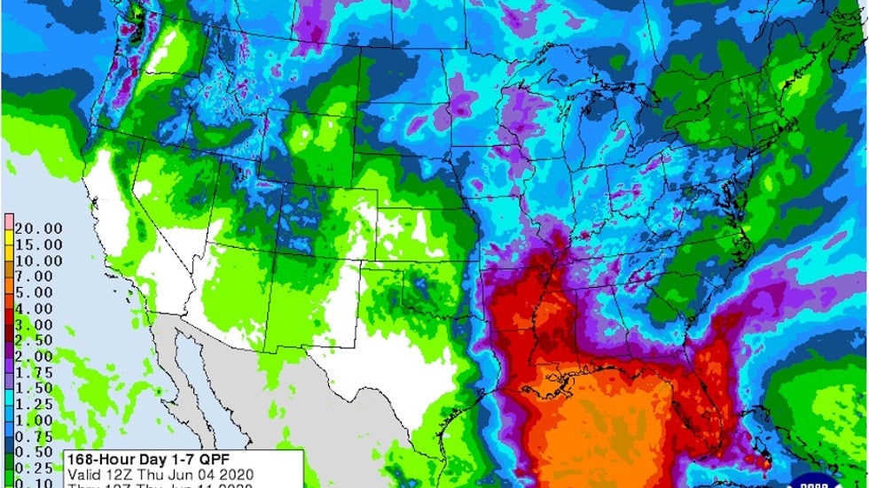 7-day precip forecast from GFS, 12Z 6/4/20