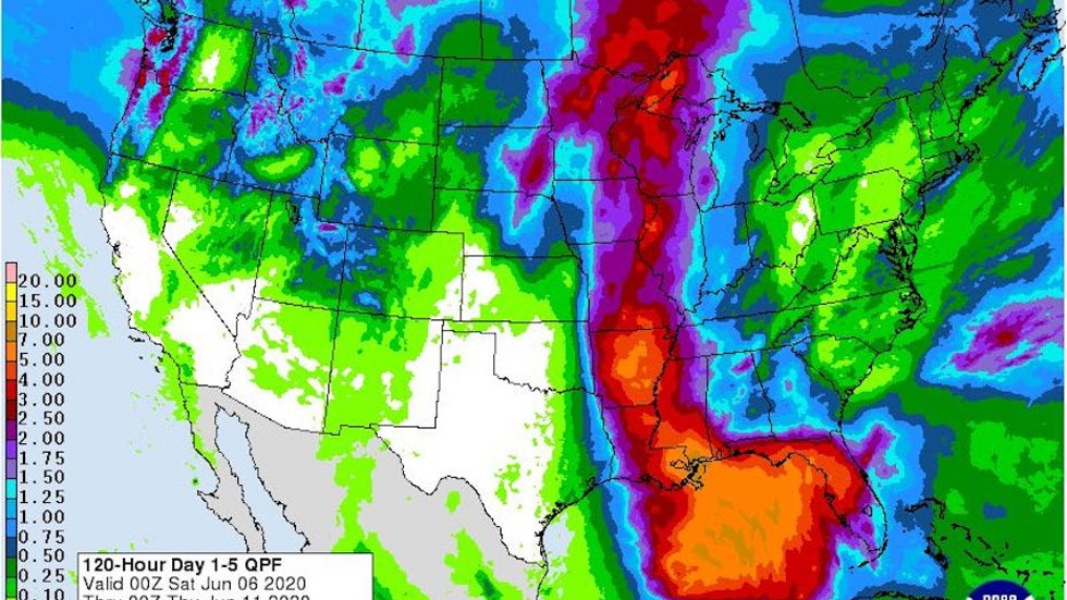 5-day precipitation forecast from 00Z 6/6/20
