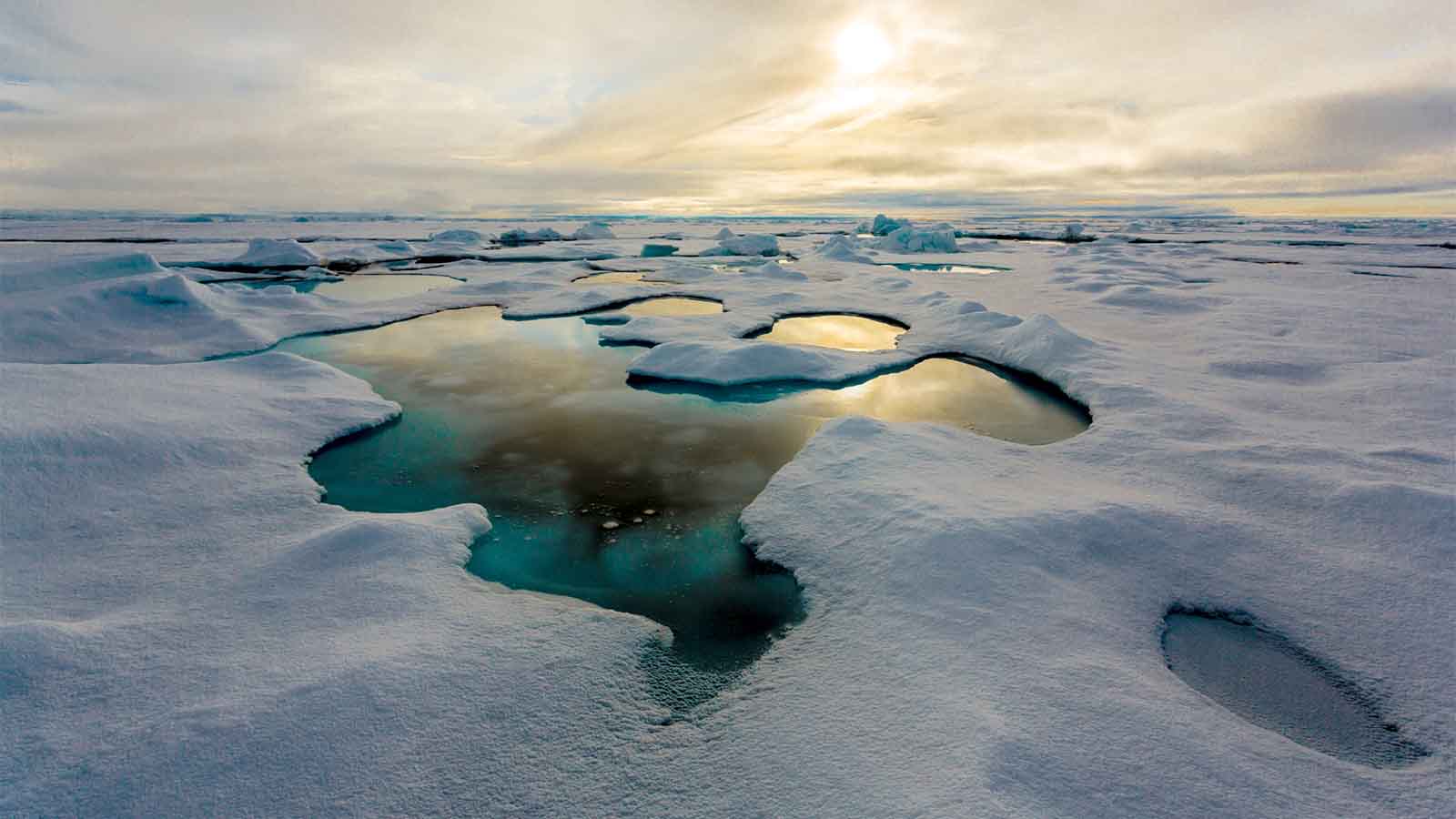 ACHTUNG: SPERRFRIST 24. APRIL 17:00 UHR. ACHTUNG: DIESER BEITRAG DARF NICHT VOR DER SPERRFRIST, 24. APRIL, 17.00 UHR, VER&Ouml;FFENTLICHT WERDEN! EIN BRUCH DES EMBARGOS K&Ouml;NNTE DIE BERICHTERSTATTUNG &Uuml;BER STUNDEN EMPFINDLICH EINSCHR&Auml;NKEN. - HANDOUT - Datum unbekannt, Arktis: Ein Schmelzt&uuml;mpel auf arktischem Meereis. (zu dpa &laquo;Forscher finden so viel Mikroplastik in der Arktis wie nie zuvor&raquo; vom 24.04.2018) Foto: Stefan Hendricks/Alfred-Wegener-Institut/dpa - ACHTUNG: Nur zur redaktionellen Verwendung und nur mit vollst&auml;ndiger Nennung des vorstehenden Credits +++ dpa-Bildfunk +++ 