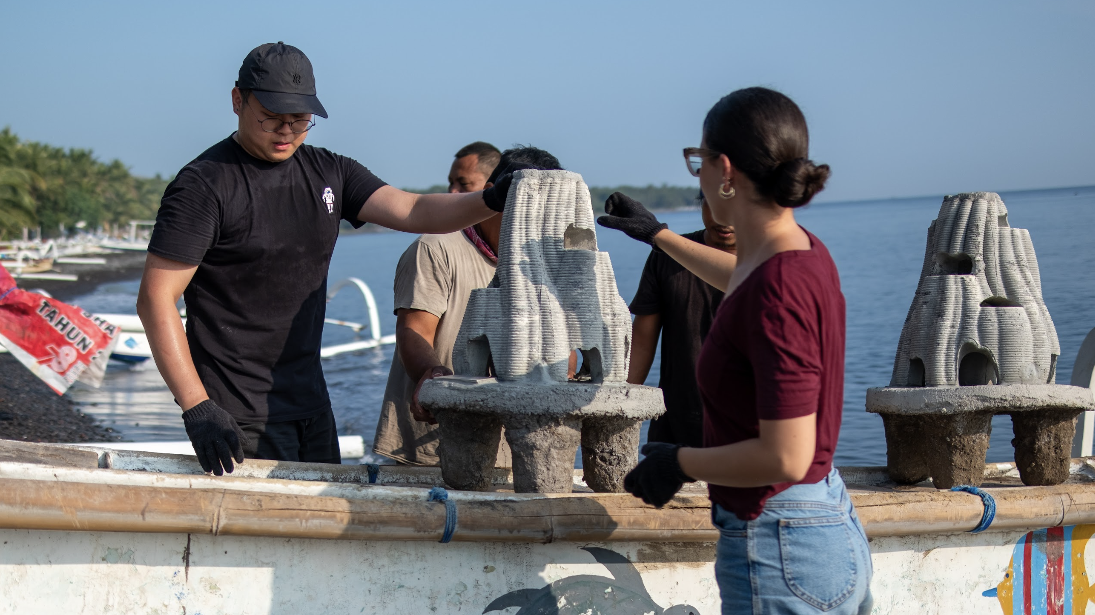 Resting Reef crew members work with local community leaders to incorporate regional methods for reef restoration.