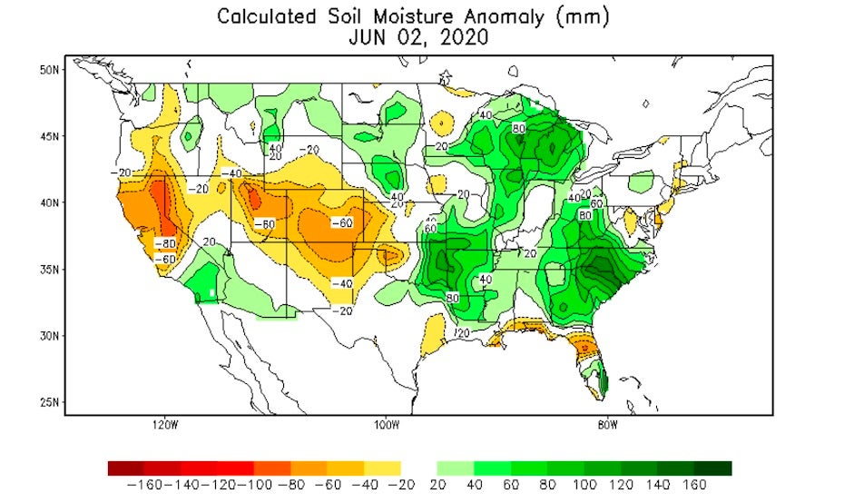 Soil moisture percentiles as of 6/3/20