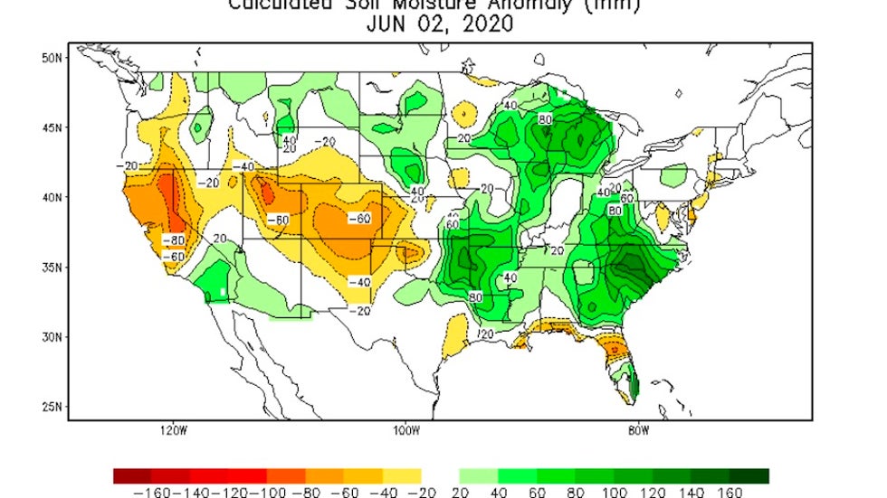 Soil moisture percentiles as of 6/3/20
