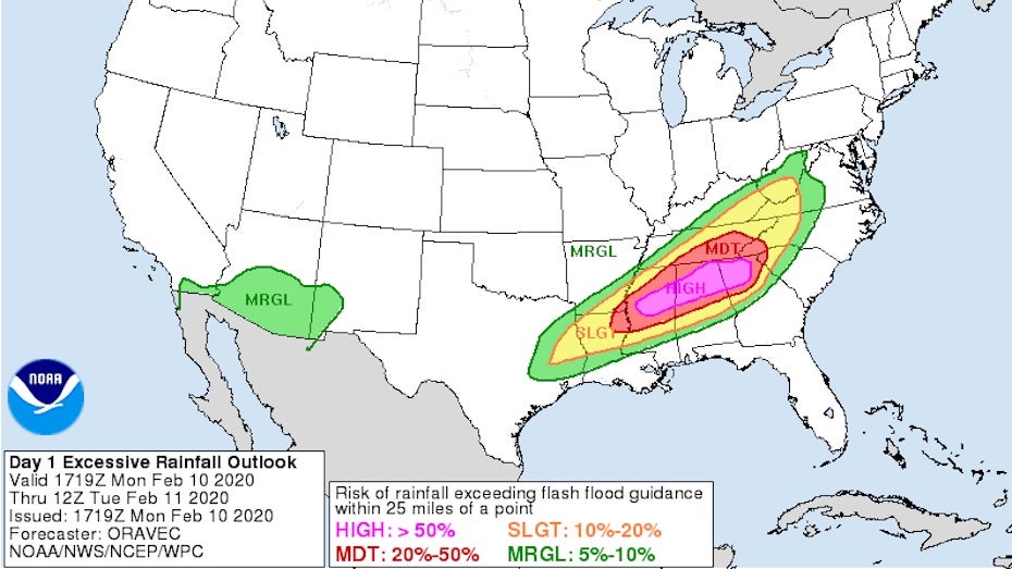 Excessive Rainfall Outlook for 2/20/10, issued at midday