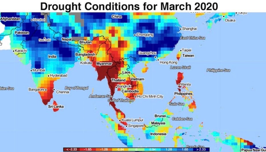 Map of drought conditions in Southeast Asia for March 2020