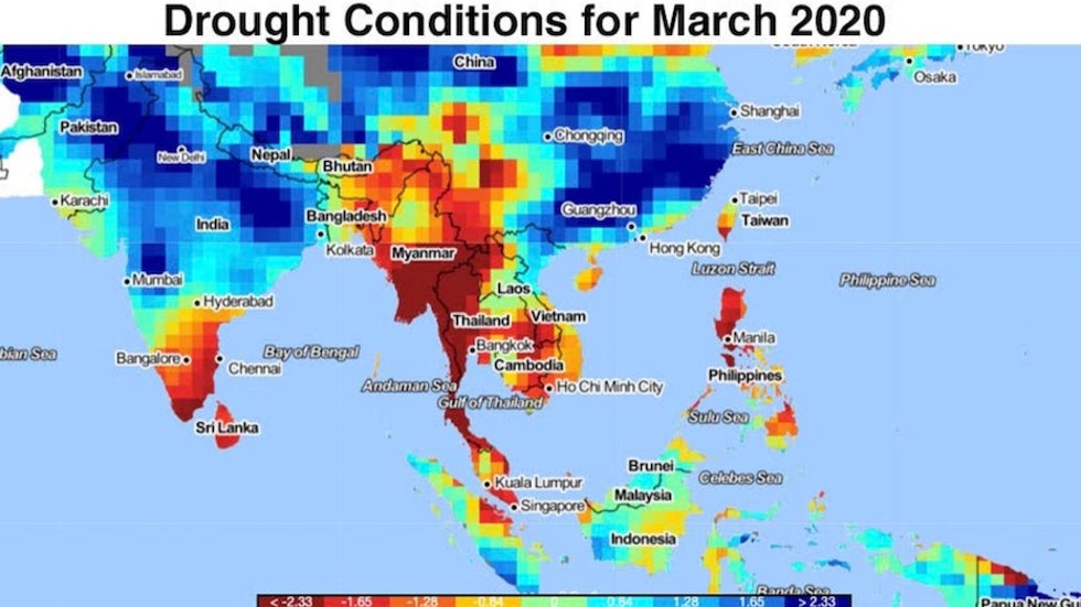 Map of drought conditions in Southeast Asia for March 2020