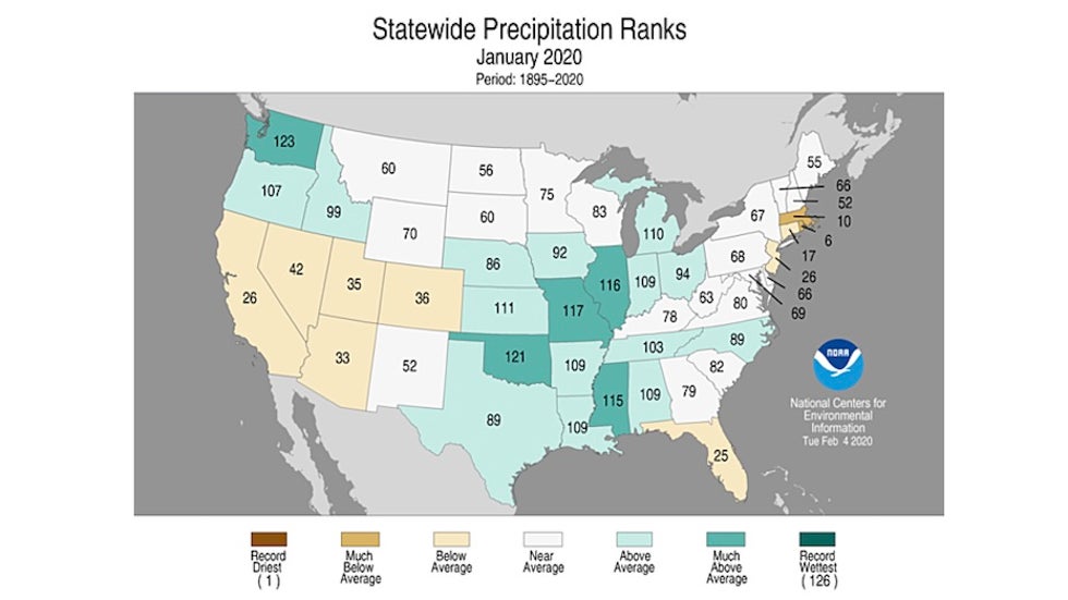 Statewide precipitation rankings, January 2020