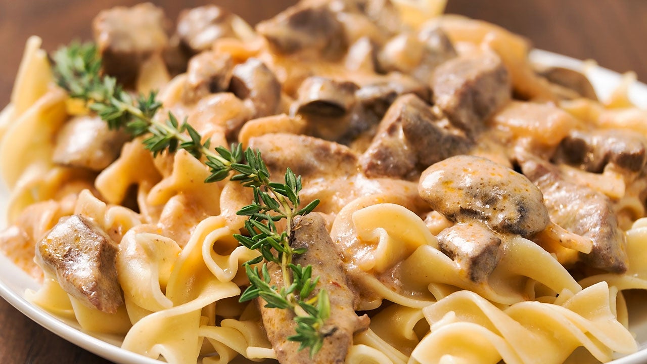 close up of beef stroganoff