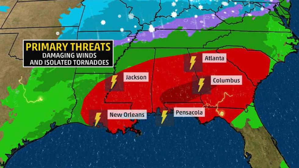 Severe Thunderstorms Likely As Squall Line Will Sweep Across the South ...
